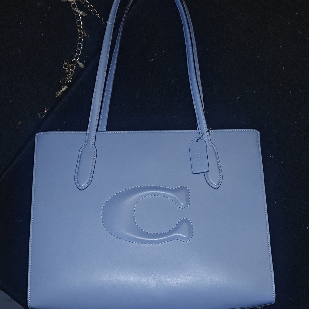 Coach Blue Leather Tote Bag